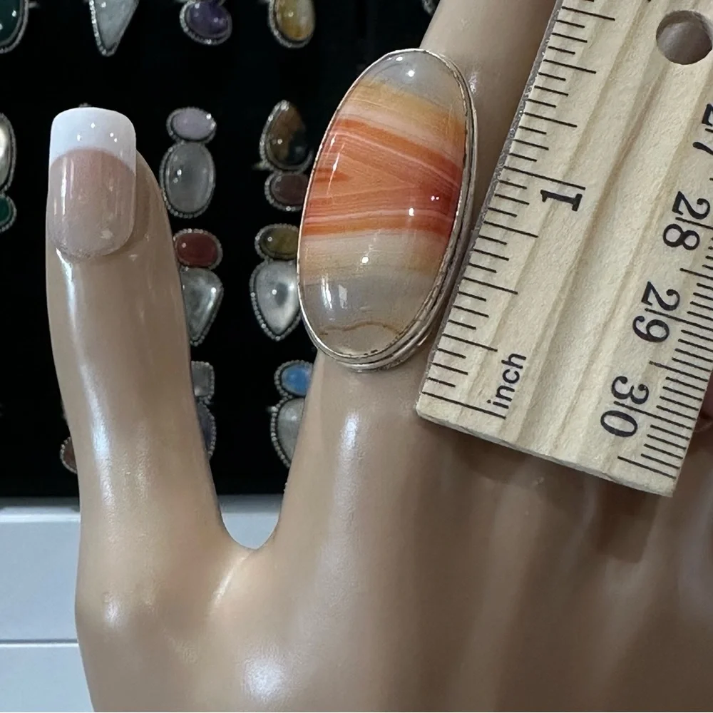 💕 Natural Botswana agate gemstone ring silver overlay stamp 925 handmade size 9